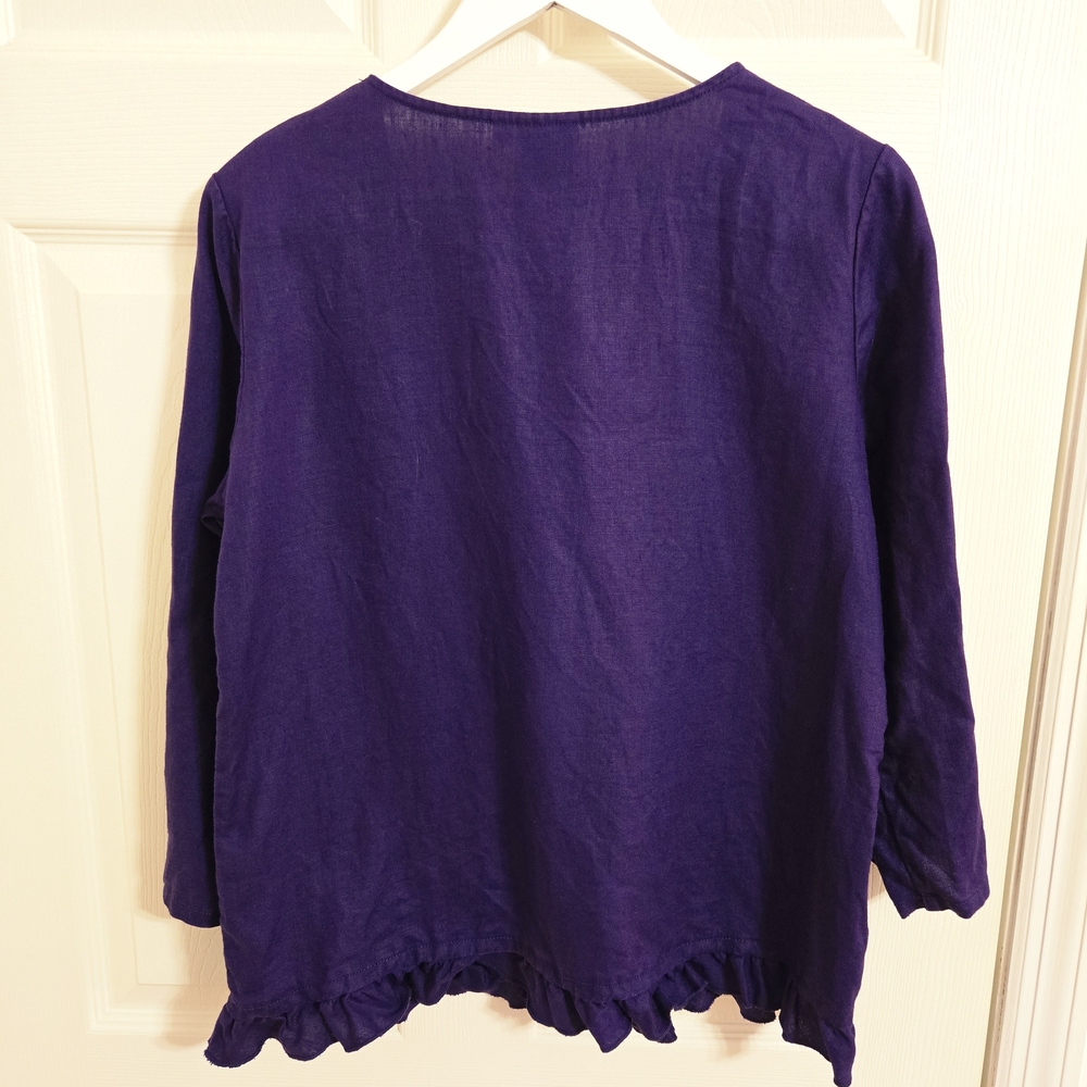 Hot Cotton Rich Purple Linen Blouse Size Medium - Picture 4 of 5